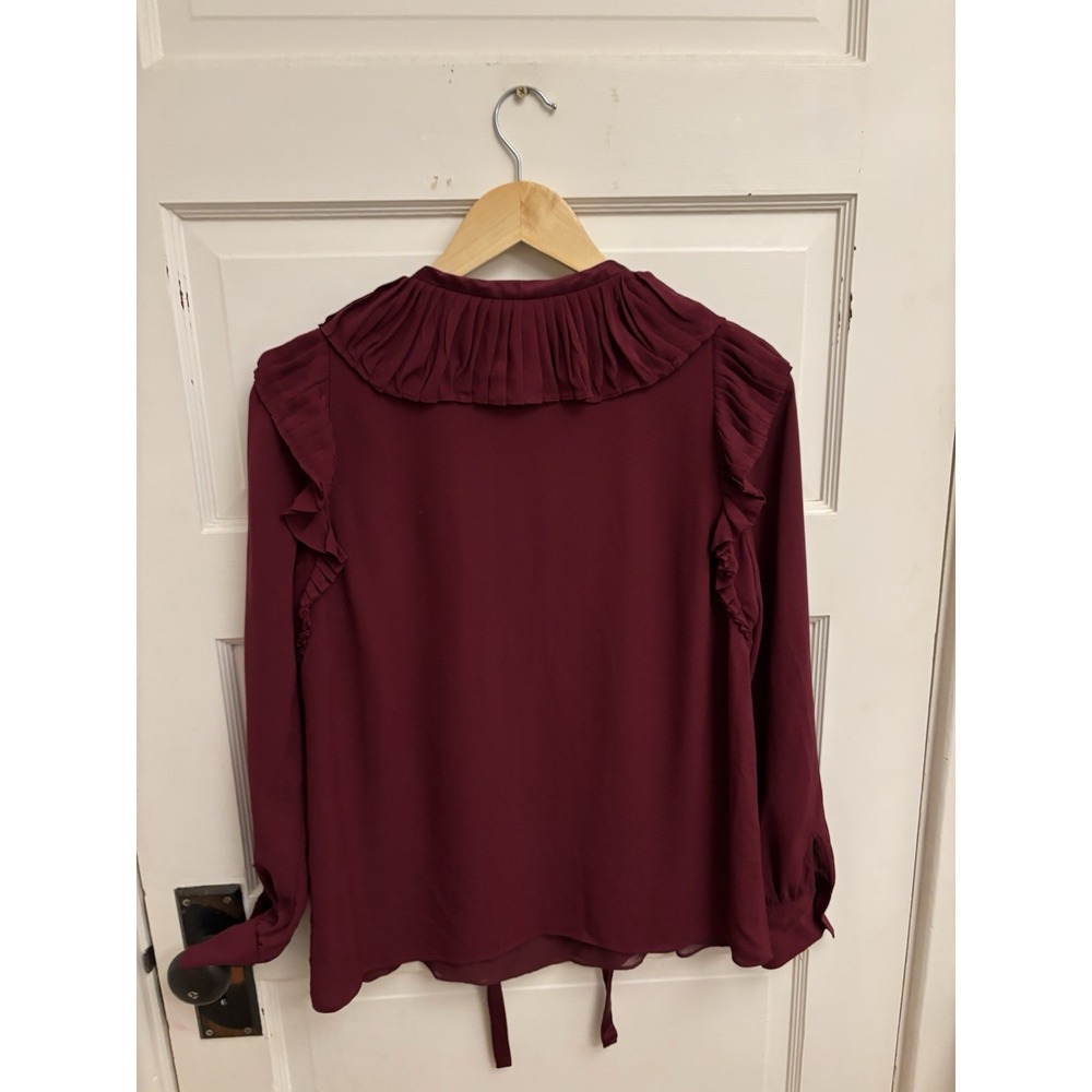 Tory Burch Women's 100%‎ Silk Ruffle Diana Burgundy Blouse Top Size 4 $348 - Picture 5 of 6